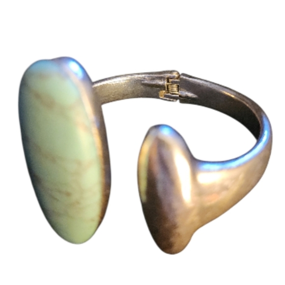 ROBERT LEE MORRIS Soho Silver Hinged Cuff Bracelet Turquoise Color Stone Boho - Picture 3 of 8